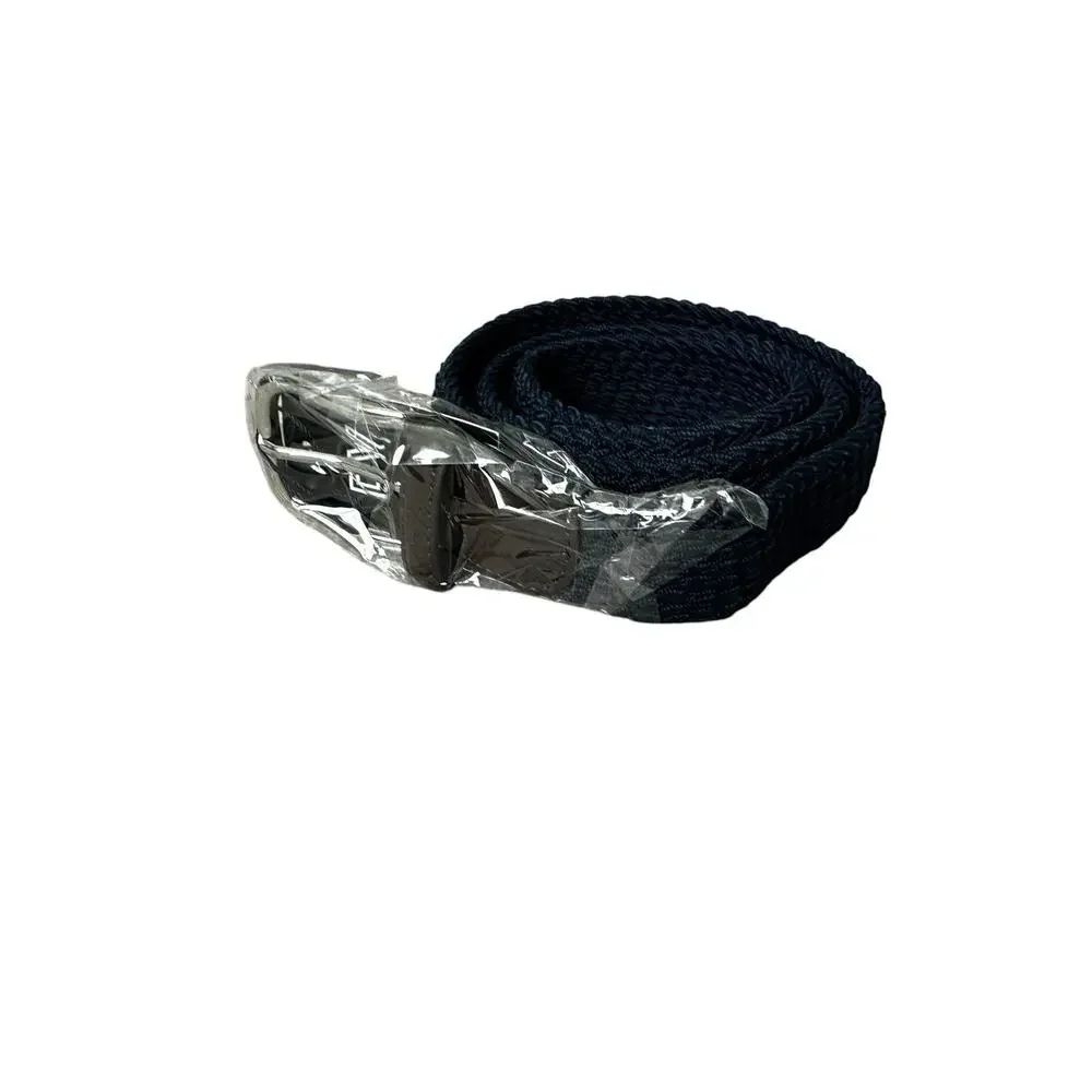 New PX Brand Navy Blue Braided Fabric Stretch Silver Buckle Belt Large MSRP $65